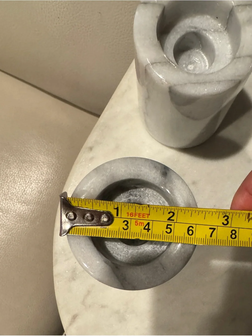 Knobler Taiwan Vintage White & Gray Marble Pillar Candle Holder Cylinder Shaped